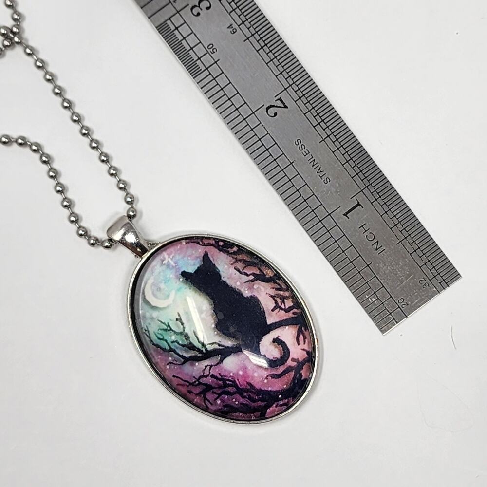 Crossing Paths Black Cat Oval Pendant Necklace - Picture 4 of 6